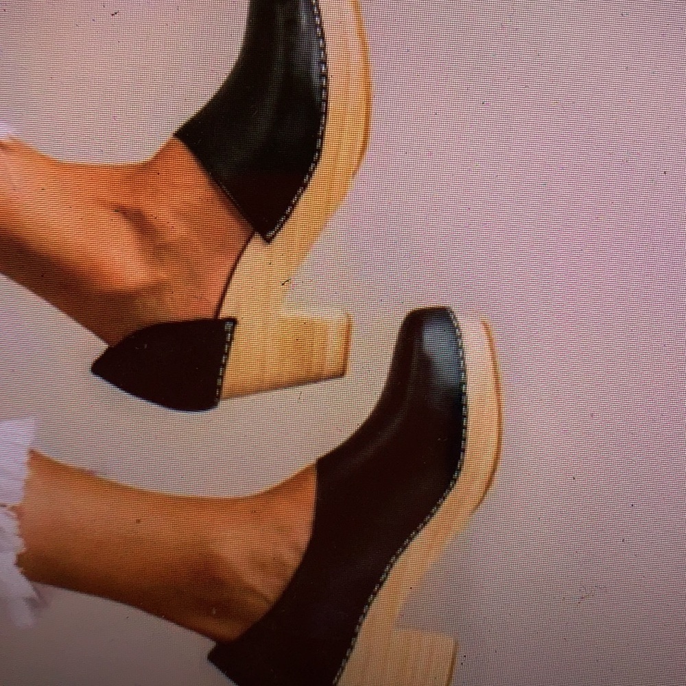 Free People Monroe Black Leather Wooden Clogs 37